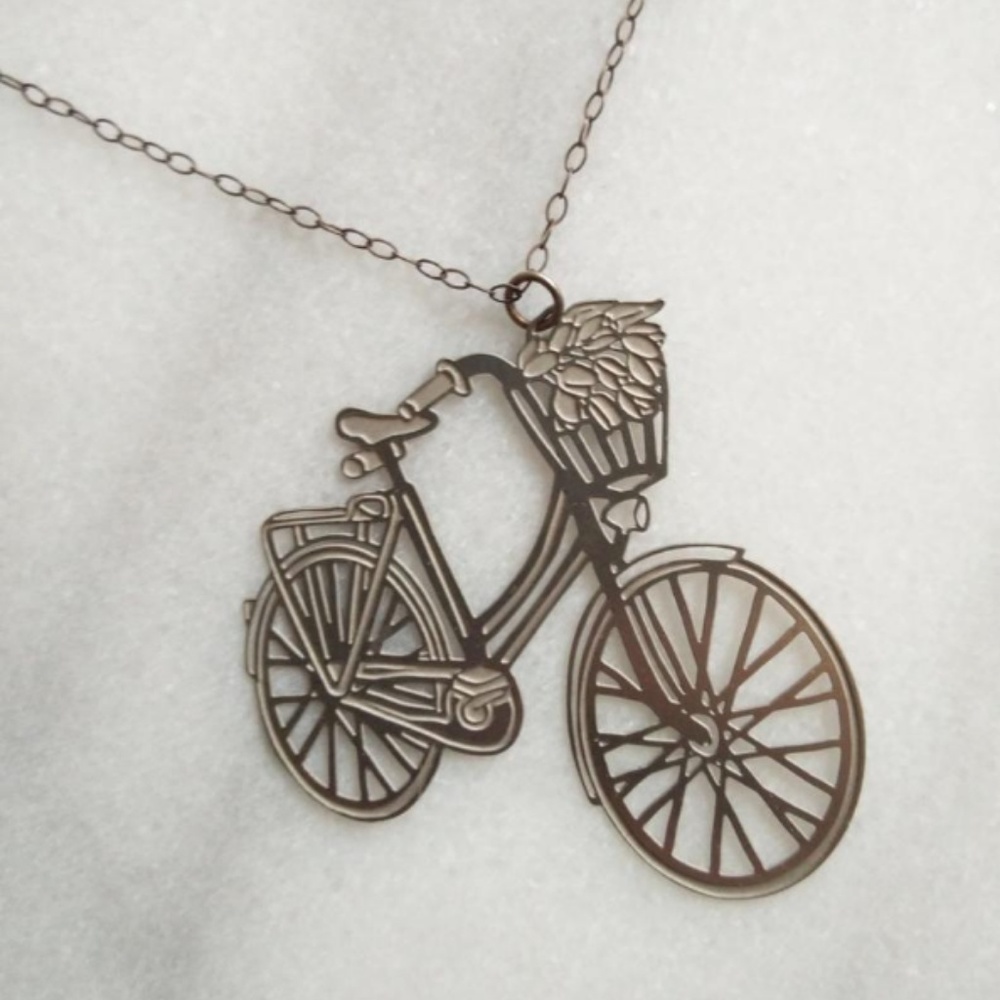 Laser Cut Bicycle Pendant Necklace Silver